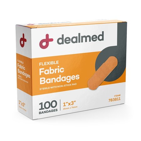 DEALMED Adhesive Bandages, Fabric, 1" X 3", 100/Bx, 24/Cs, 2400PK 783811